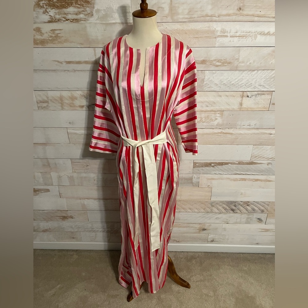 NWOT Zero + Maria Cornejo size 6 Red and Cream Striped belted midi Dress